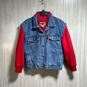 Out Brook Vtg 90s Grunge Denim Jean Hoodie Vest Jacket Coat Women’s Size Medium